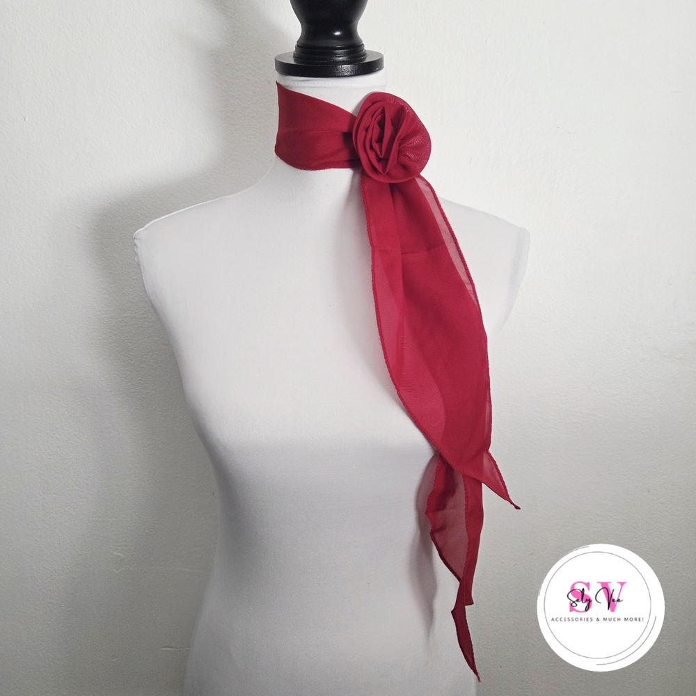 Red Scarf With Flower Decor